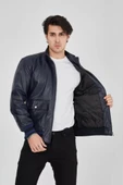 Erkek Fermuarlı İçten Elyaf Ve Astarlı Suni Deri Ceket - Lacivert - 8