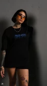 Unisex Bisiklet Yaka Baskılı Oversize T-Shirt - Siyah thumbnail 1