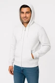Erkek Üç İplik Kapüşonlu Tam Fermuarlı Kanguru Çepli SweatShirt Hoodie - Beyaz - 1