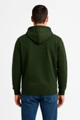Erkek Üç İplik Kapüşonlu Tam Fermuarlı Kanguru Çepli SweatShirt Hoodie - Haki - 2