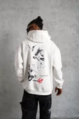 Erkek Şapkalı Güvercin Baskılı Kapşonlu Sweat - Beyaz - 1