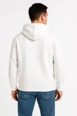 Erkek Üç İplik Kapüşonlu Tam Fermuarlı Kanguru Çepli SweatShirt Hoodie - Beyaz - 2