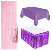 Mor Masa Örtüsü, Mor Masa Eteği, Pembe Arka Fon thumbnail 1