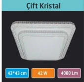 Sıva Üstü Led Panel 42W 43X43 cm çapında Model Çift  Kristal  Led Avize Beyaz Işık - 1