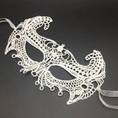 Beyaz Renk Dantel Kesim Balo Maskesi - 1