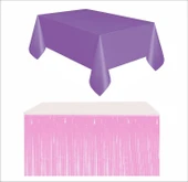 Mor Masa Örtüsü, Pembe Masa Eteği, Pembe Arka Fon thumbnail 2
