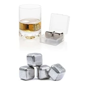 4'lü Çelik Metal Kaplama Viski Taşı Soğutma Buz Küpü - 1