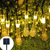 10 Led 2 Metre Sarı Kristal Su Damlası Güneş Enerjili Led Işık Solar Bahçe Ağaç Lamba Aydınlatması - 1