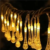 10 Led 2 Metre Sarı Kristal Su Damlası Güneş Enerjili Led Işık Solar Bahçe Ağaç Lamba Aydınlatması - 3
