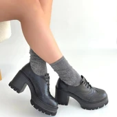 Tiwer Siyah Cilt Dolgu Topuk Ayakkabı - 4