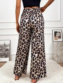 Kadın Yüksek Bel Beli Lastikli Bağcıklı Leopar Desenli Süprem Pantolon - 4