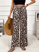 Kadın Yüksek Bel Beli Lastikli Bağcıklı Leopar Desenli Süprem Pantolon - 3