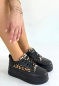 Lorrin Siyah Cilt Leopar Detaylı Bağcıklı Spor Ayakkabı thumbnail 3