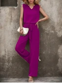 Kadın Kolsuz V Yakalı Aerobin Bluz Ve Belden Kuşaklı Pantolon Ikili Takım thumbnail 1