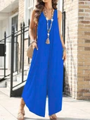 Kadın Askılı Yuvarlak Yaka Cepli Salaş Uzun Viskon Tulum - 3