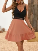 Kadın Ip Askılı Kruvaze Yaka Bel Dantel Ithal Krep Elbise thumbnail 2