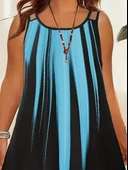 Kadın Askılı Yuvarlak Yaka Asimetrik Detaylı Desenli Süprem Elbise - 2