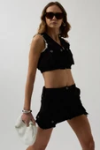 V Yaka Düğmeli Crop Yelek - 1