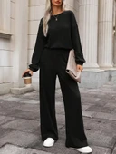 Kadın Uzun Kollu Bisiklet Yaka şardonlu Dalgıç Bluz Ve Pantolon Ikili Takım - 4