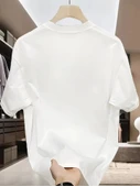 Baskılı Oversize Bisiklet Yaka T-shirt - Beyaz - 4
