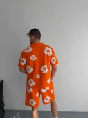İki İplik Kumaş Baskılı T-shirt Şortlu Takım- Turuncu thumbnail 3