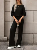 Kadın Uzun Kollu Bisiklet Yaka şardonlu Dalgıç Bluz Ve Pantolon Ikili Takım - 1