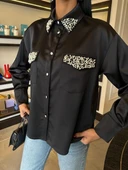 Yaka Ve Cep İnci Taşlı Saten Gömlek 3423 - 6