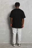 Unisex Oversize Düz Bisiklet Yaka T-Shirt - Siyah - 2