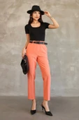 Kemer Detaylı Beli Lastikli Kumaş Pantolon 6163-Oranj thumbnail 1