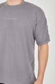 Unisex Jakar Kumaş Rahat Kol T-Shirt - Gri - 2