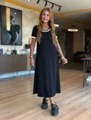 Kadın Kısa Kollu Yuvarlak Yaka Yandan Yırtmaçlı Midi Viskon Elbise - 4