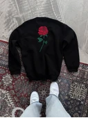 Oversize Üç İplik Bisiklet Yaka Baskılı SweatShirt - Siyah - 1