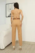 Kemer Detaylı Pileli Gabardin Kumaş Pantolon 6158-Camel thumbnail 6