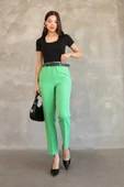 Kemer Detaylı Beli Lastikli Kumaş Pantolon 6163-Yeşil thumbnail 3