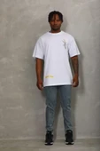 Unisex Oversize Baskılı Bisiklet Yaka T-Shirt - Beyaz - 3