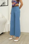 Aksesuar Ve Kemer Detaylı Palazzo Kumaş Pantolon 6115-İndigo thumbnail 4