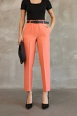 Kemer Detaylı Beli Lastikli Kumaş Pantolon 6163-Oranj thumbnail 3