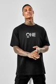 Unisex Baskılı Oversize T-Shirt - Siyah - 1