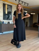 Kadın Kısa Kollu Yuvarlak Yaka Yandan Yırtmaçlı Midi Viskon Elbise - 1