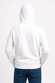 Erkek Üç İplik Kapüşonlu Kanguru Cepli SweatShirt Hoodie - Beyaz thumbnail 3