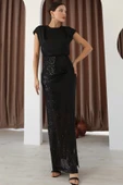 Saten Kombinli Payetli Kalem Elbise 6044-Siyah thumbnail 3