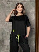 Kadın Kısa Kollu Bisiklet Yaka Viskon Iki Iplik Bluz Ve Pantolon Ikili Takım thumbnail 3