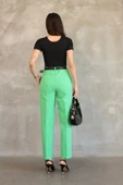 Kemer Detaylı Beli Lastikli Kumaş Pantolon 6163-Yeşil thumbnail 6
