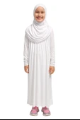 Kendinden Başörtülü Çocuk Penye   Namaz Elbisesi – 9-10-11 yaş/110 cm| Kız Çocuk İçin Namaz Kıyafeti - 4