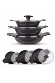 ThermoAD Pyro Granit Döküm 3'lü Güveç Sahan Set - 6 Parça - Gri - 18 20 22 cm - 1