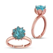 ​Gümüş Rose Mavi Lotus Çiçeği Yüzük - 1