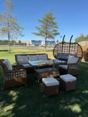 Ayaz 7 Kişilik Rattan Bahçe Oturma Grubu  3+1+1 Koltuk, Cam Masa Ve 2 Puf Hediyeli - 1