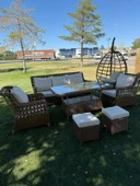 Ayaz 7 Kişilik Rattan Bahçe Oturma Grubu  3+1+1 Koltuk, Cam Masa Ve 2 Puf Hediyeli Salincakli - 2