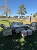 Ayaz 7 Kişilik Rattan Bahçe Oturma Grubu  3+1+1 Koltuk, Cam Masa Ve 2 Puf Hediyeli - 1