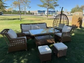 Ayaz 7 Kişilik Rattan Bahçe Oturma Grubu  3+1+1 Koltuk, Cam Masa Ve 2 Puf Hediyeli Salincakli - 1